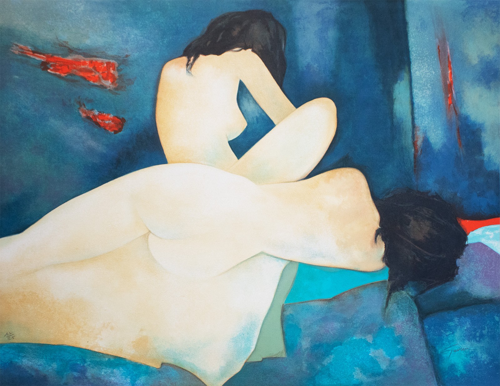 Claude Gaveau, Les jumelles, lithographie originale Claude Gaveau, Les jumelles, lithographie originale