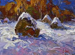 Gemälde, Winter night in nature, Oksana Ivanyuk