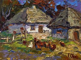 Gemälde, Chickens in the yard, Oksana Ivanyuk