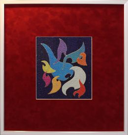 Painting, Night dances. Embroidery painting in red velvet design., Ludmila Korets