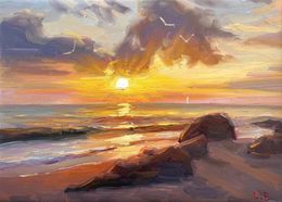 Gemälde, Sunset embankment, Evgeny Chernyakovsky