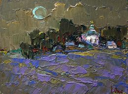 Gemälde, Moonlit night in the village, Oksana Ivanyuk
