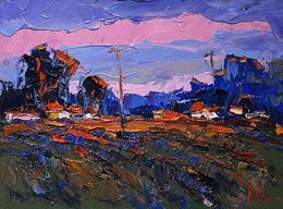 Gemälde, A pink sunset is visible, Oksana Ivanyuk