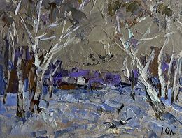 Gemälde, Snowy path to the village, Ivanyuk Oleksiy
