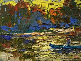 Gemälde, The sun sets over the river, Ivanyuk Oleksiy