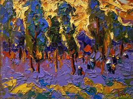Gemälde, Yellow sunset behind the trees, Ivanyuk Oleksiy