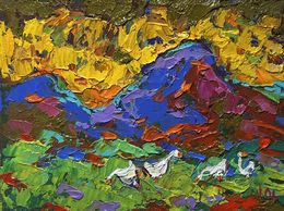 Gemälde, Geese on the Hill, Ivanyuk Oleksiy