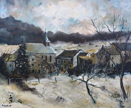 Peinture, Snowy landscape my village 65, Pol Ledent