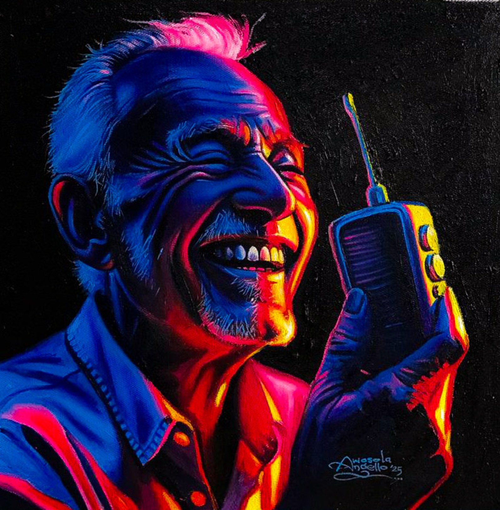 Awosola Michael Angello, Goodnews 2 - 21st Century, Contemporary, Figurative, Portrait, Phone, Happiness Awosola Michael Angello, Goodnews 2 - 21st Century, Contemporary, Figurative, Portrait, Phone, Happiness