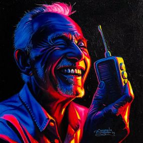 Gemälde, Goodnews 2 - 21st Century, Contemporary, Figurative, Portrait, Phone, Happiness, Awosola Michael Angello
