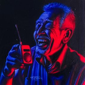 Peinture, Goodnews 1 - 21st Century, Contemporary, Figurative, Portrait, Phone, Happiness, Awosola Michael Angello