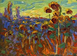 Gemälde, Yellow sunset over sunflowers, Ivanyuk Oleksiy