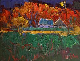 Gemälde, Crimson autumn in the village, Oksana Ivanyuk