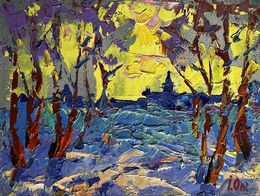 Gemälde, Winter evening with yellow sunset, Ivanyuk Oleksiy