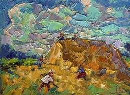 Gemälde, Working in the field with hay, Ivanyuk Oleksiy
