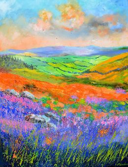 Painting, Scottish moors in spring, Pol Ledent