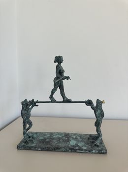 Sculpture, Tight Rope Walker with Frogs, Helle Rask Crawford