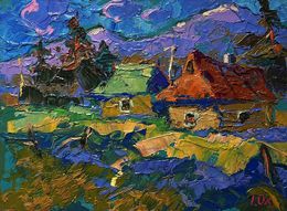 Gemälde, Village and blue mountains, Ivanyuk Oleksiy