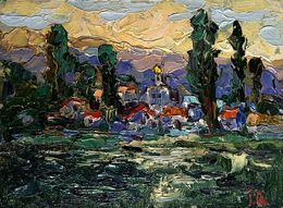 Gemälde, City along the river, Ivanyuk Oleksiy