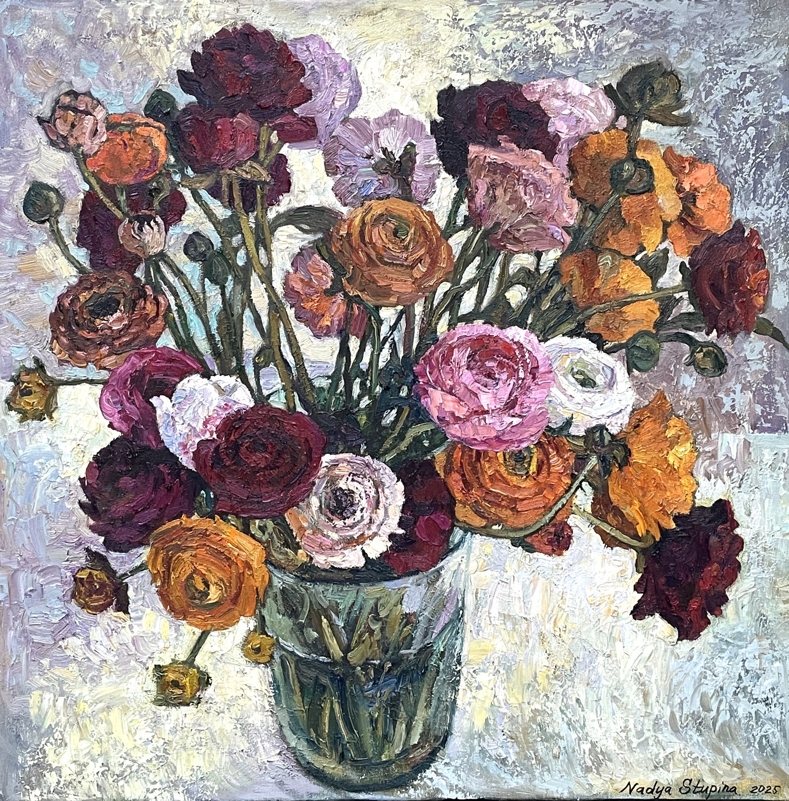 Nadezda Stupina, Bright Ranunculus in a glass vase Nadezda Stupina, Bright Ranunculus in a glass vase