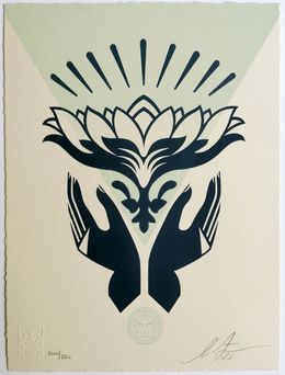 Print, Lotus Hands (Teal), Shepard Fairey (Obey)