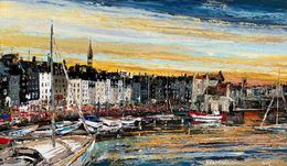 Gemälde, Coucher du Soleil sur le Vieux Bassin de Honfleur, Frank De Blok