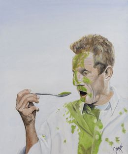Painting, Déguster sa soupe les yeux fermés - Figuration humoristique entre titre et oeuvre, Janek