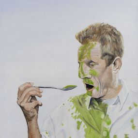 Gemälde, Déguster sa soupe les yeux fermés - Figuration humoristique entre titre et oeuvre, Janek