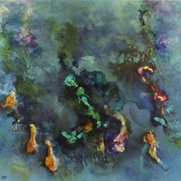 Peinture, Abstrait végétal 3 - Thème de l'oxydation, matière et couleur, Anne Pommier