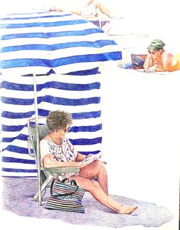 Fine Art Drawings, Femme en train de lire à Biarritz, Rosario Heins