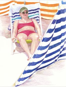 Fine Art Drawings, Femme en bikini rouge à Biarritz, Rosario Heins
