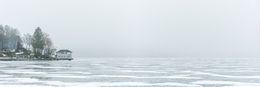 Photography, Panoramic winter lake scene with a house, Beyti Barbaros