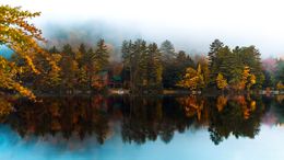 Photography, Panoramic Autumn lake scenery with a house, Beyti Barbaros