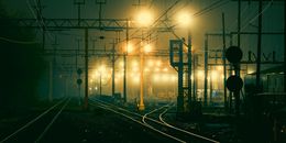 Photographie, Train Station railways at a foggy night, Beyti Barbaros