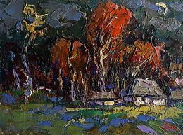 Gemälde, Moon in the sky over the village, Oksana Ivanyuk