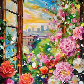 Gemälde, Roses and Rooftops, Angie Wright