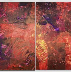 Peinture, Terra Mystica no. 924 set of 2 large red abstract, Anita Kaufmann