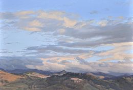 Painting, December 12, sunset on the Roches de Mariol, Anne Baudequin