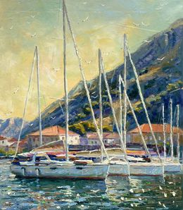 Gemälde, Yachts at the berth, Evgeny Chernyakovsky