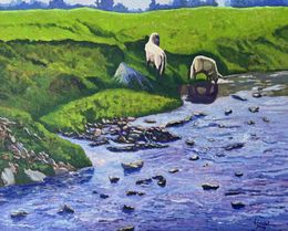 Gemälde, Sheep at the Wiembecke, Hornoldendorf, Gary Westall