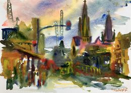 Painting, Swanston Street view from Princes Bridge, John Kilduff