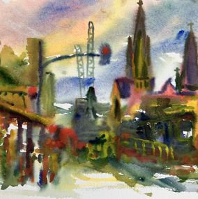 Gemälde, Swanston Street view from Princes Bridge, John Kilduff