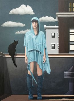 Gemälde, On the Roof with a Cat, Nataliya Bagatskaya