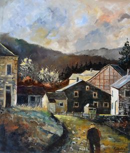 Painting, Old man walking, Pol Ledent
