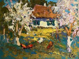 Peinture, Flowering trees in the garden, Oksana Ivanyuk