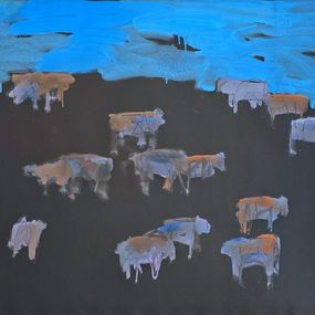 Disegno, Midnight Angus Drawing #3 (Midwest, Cattle, Mid-Century, Prairie, Blue), Theodore Waddell