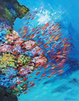 Peinture, Tropics Painting Coral Reef Fish Original Oil on Canvas Impasto Painting, Olga Nikitina