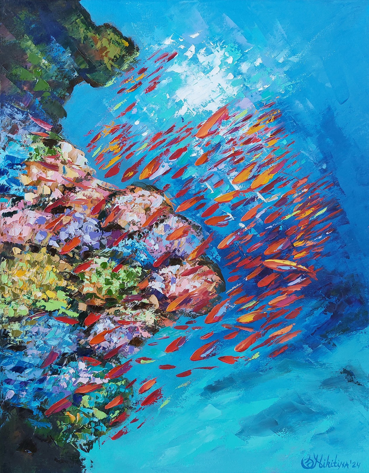 Olga Nikitina, Tropics Painting Coral Reef Fish Original Oil on Canvas Impasto Painting Olga Nikitina, Tropics Painting Coral Reef Fish Original Oil on Canvas Impasto Painting
