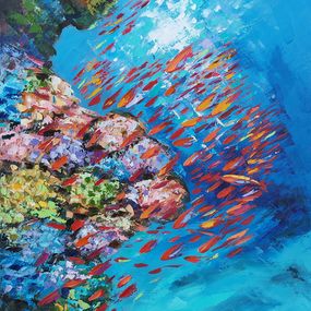 Gemälde, Tropics Painting Coral Reef Fish Original Oil on Canvas Impasto Painting, Olga Nikitina