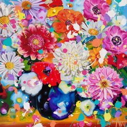 Painting, Candy Color Blue Floral Vase, Angie Wright